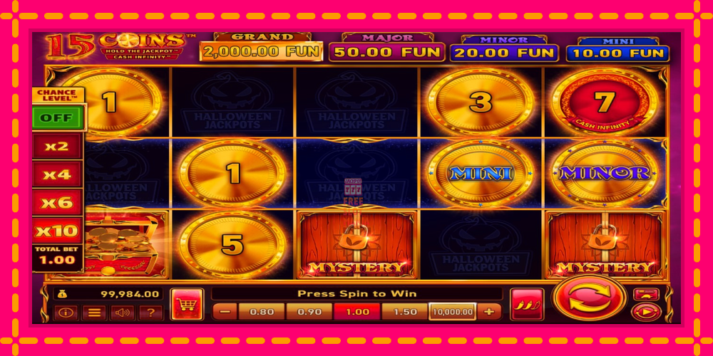 Automat 15 Coins Grand Gold Edition Halloween Jackpot z jasną grafiką, zdjęcie 2