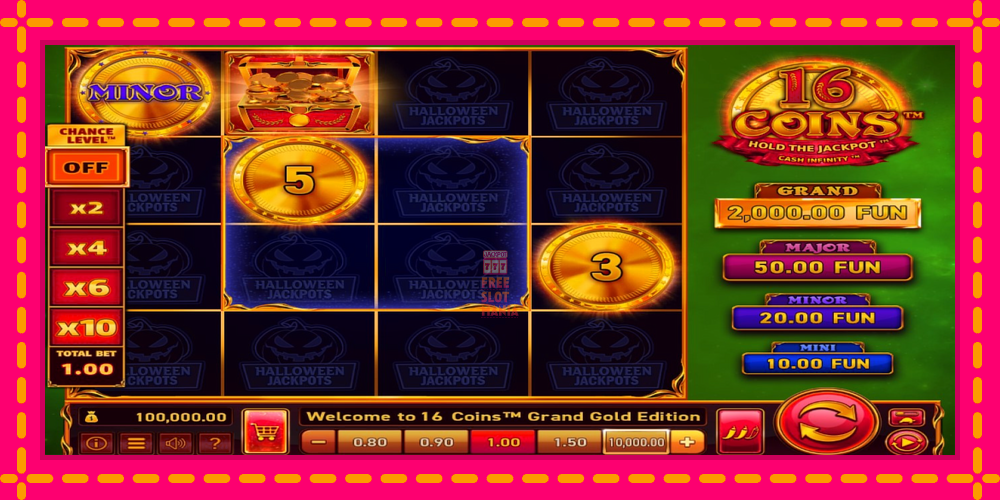 Automat 16 Coins Grand Gold Edition Halloween Jackpots z jasną grafiką, zdjęcie 1