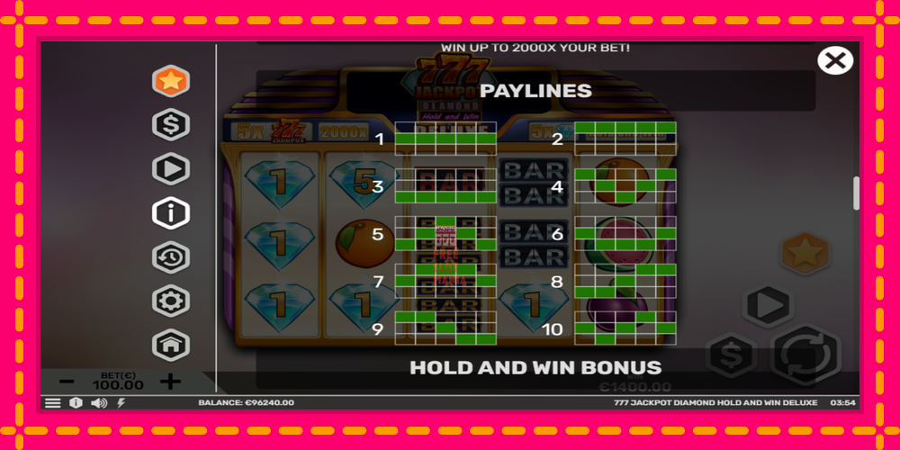 Automat 777 Jackpot Diamond Hold and Win Deluxe z jasną grafiką, zdjęcie 7