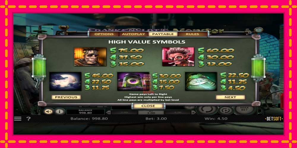 Automat Frankenslots Monster z jasną grafiką, zdjęcie 6