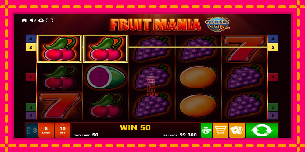 Automat Fruit Mania Golden Nights z jasną grafiką, zdjęcie 2