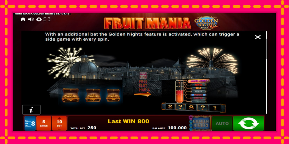 Automat Fruit Mania Golden Nights z jasną grafiką, zdjęcie 5