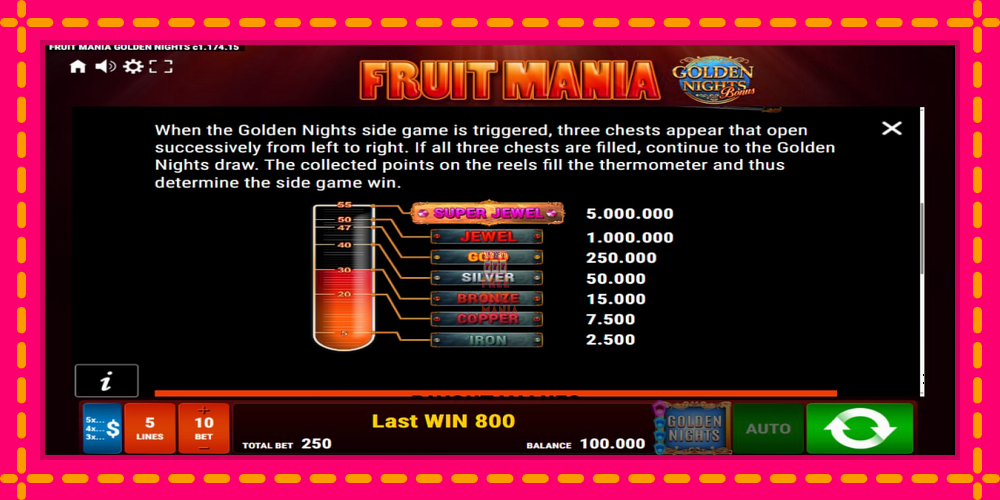 Automat Fruit Mania Golden Nights z jasną grafiką, zdjęcie 6