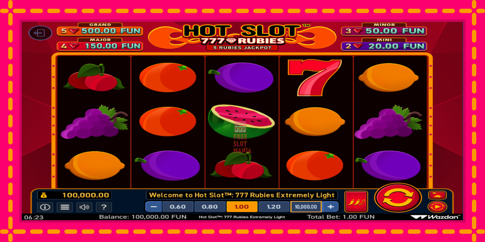 Automat Hot Slot 777 Rubies Extremely Light z jasną grafiką, zdjęcie 2