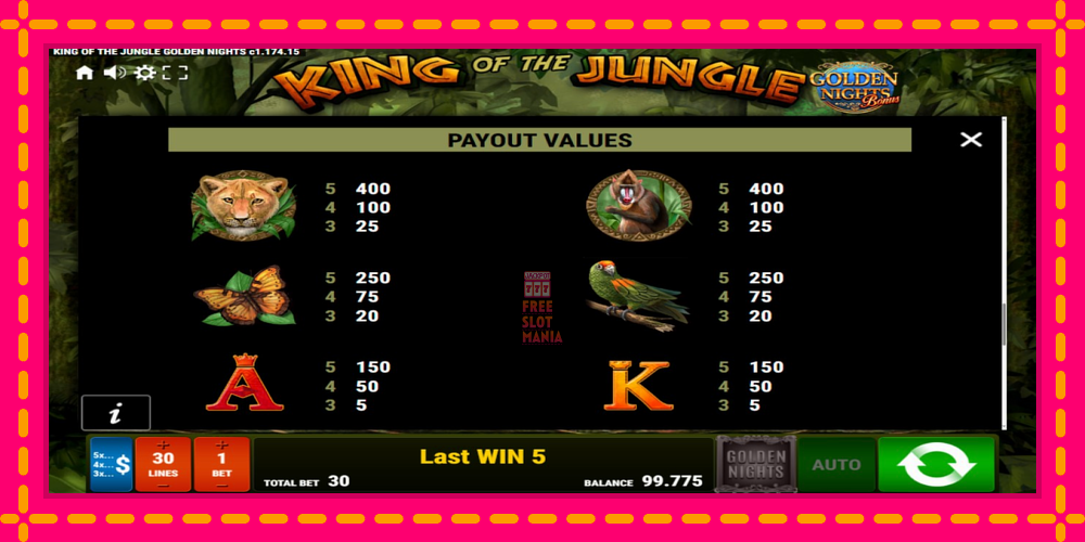 Automat King of the Jungle Golden Nights z jasną grafiką, zdjęcie 7