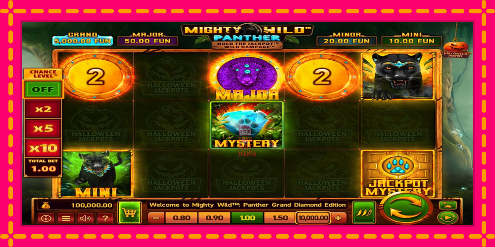 Automat Mighty Wild: Panther Grand Diamond Edition Halloween Jackpots z jasną grafiką, zdjęcie 1