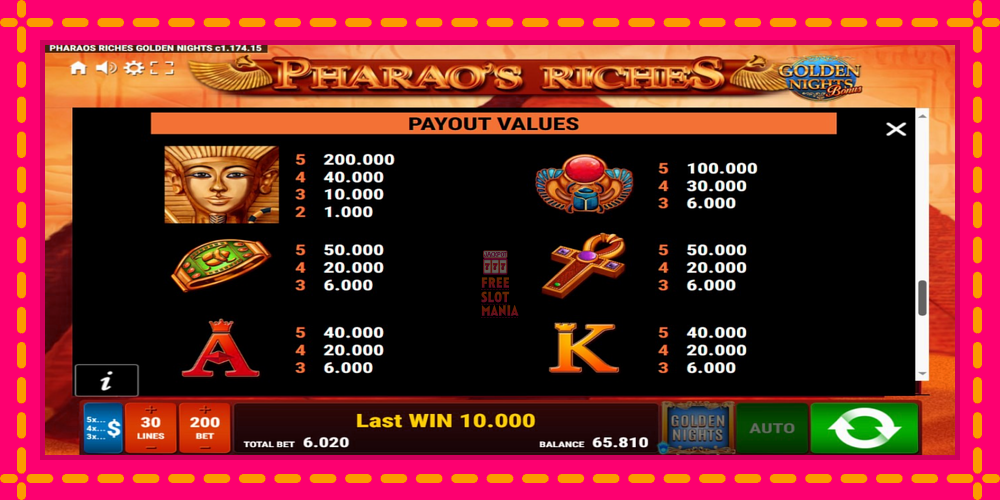 Automat Pharaos Riches Golden Nights z jasną grafiką, zdjęcie 6