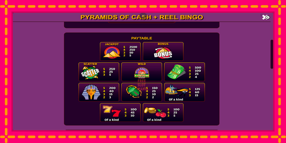 Automat Pyramids of Cash with Reel Bingo z jasną grafiką, zdjęcie 5