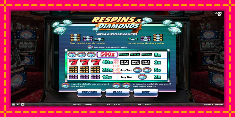 Automat Respins Diamonds z jasną grafiką, zdjęcie 5