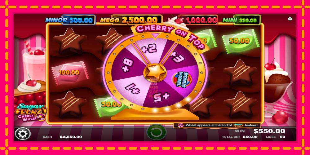 Automat Sugar Frenzy Cherry Wheel z jasną grafiką, zdjęcie 4