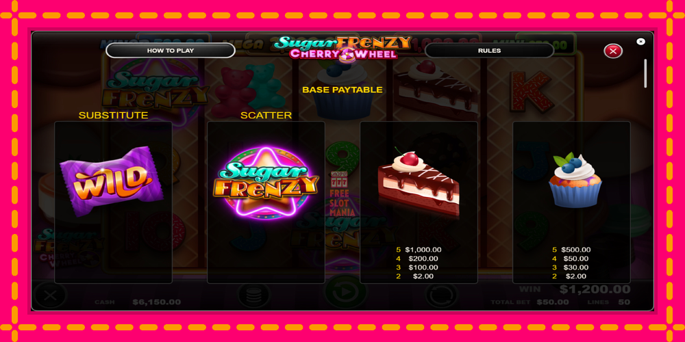 Automat Sugar Frenzy Cherry Wheel z jasną grafiką, zdjęcie 6