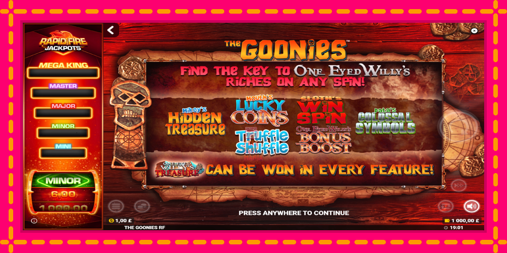 Automat The Goonies Deluxe Rapid Fire Jackpots z jasną grafiką, zdjęcie 1