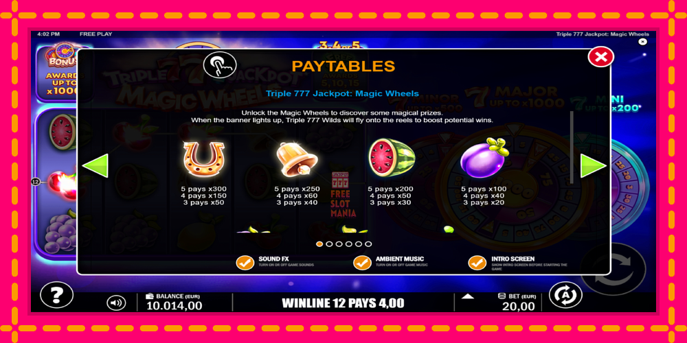 Automat Triple 777 Jackpot Magic Wheels z jasną grafiką, zdjęcie 5