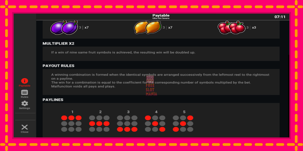 Automat Ultra Hot Sevens z jasną grafiką, zdjęcie 5